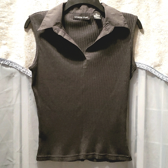 SAMANTHA STUART GREY RIBBED TANK SZ M - Picture 1 of 6